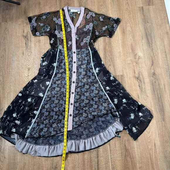 Byron Lars Cassie Floral Mixed Pattern Midi Dress Boho Fairy 6 - Picture 7 of 12